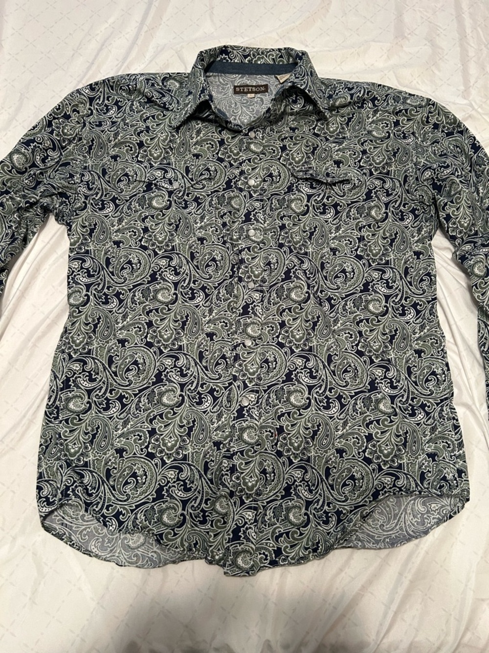 Stetson Men's Navy and White Paisley Button-Down Shirt